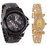 Swadesi Stuff Unique Love Combo Black & Gold Color Watch For Men & Women