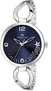 SWISSTONE Analogue Blue Dial Silver Plated Women's Bracelet Wrist Watch