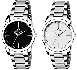 SWISSTONE Quartz Analogue Black Dial Women's Stainless Wrist Watch Combo