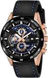 Sylvi Timeless Eye Catching Branded Black Dial Leather Strap Analog Watch For Men, Chronograph Water Resistant Wrist Watch With Rose Gold Case & Date Display