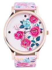 TEAL BY CHUMBAK Chumbak Round Dial Analog Watch for Women|Rose Garden Collection| Printed Vegan Leather Strap|Gifts for Women/Girls/Ladies |Stylish Fashion Watch for Casual/Work Pink