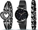 The Shopoholic Branded Analogue Diamond Black Dial Magnet Watch With Gift Bracelet For Women Or Girls And Watch For Girl Or Women Combo Of 3