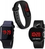 Timest Digital Unisex Watch Black Dial Black Colored Strap Pack Of 3