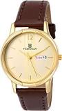 TIMEWEAR Analog Day Date Functioning Golden Case Brown Strap Watch For Men