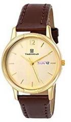 TIMEWEAR Analog Day Date Functioning Golden Case Brown Strap Watch for Men