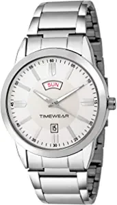 Timewear Analog Silver Dial Formal Day And Date Display Watch For Men 187Sdtgch