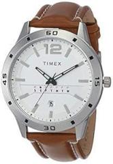 TIMEX Men Leather Analog White Dial Watch Tw000U933, Band Color Black