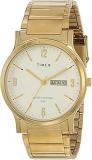 TIMEX Men White Round Dial Gold Brassanalog Watch Tw000R435