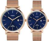 TIMEX Stainless Steel Analog Blue Dial Unisex Watch Tw00Pr269, Bandcolor Rose Gold