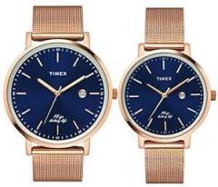 TIMEX Stainless Steel Analog Blue Dial Unisex Watch Tw00Pr269, Bandcolor Rose Gold