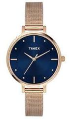 TIMEX Stainless Steel Analog Blue Dial Women Watch Twel155Smu09, Rose Gold Band