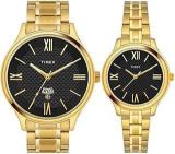 TIMEX Stainless Steel Unisex Analog Black Dial Pair'S Watch Tw00Pr283