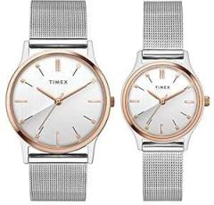 TIMEX Stainless Steel Unisex Analog Silver Dial Pair'S Smart Watch Tw00Pr271