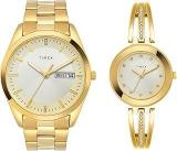 TIMEX Stainless Steel Unisex Pairs Beige Round Analog Dial Watch Tw00Pr307