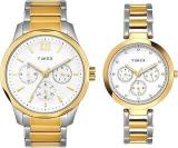 TIMEX Stainless Steel Unisex Pairs White Round Multifunction Dial Analog Watch Tw00Pr312