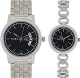 TIMEX Stainless Steel Women Analog Black Dial Couple's Watch Set Tw00Pr228, Bandcolor Silver