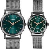 TIMEX Unisex Green Round Analog Pair Stainless Steel Watch Tw00Zp003