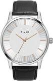 TIMEX Unisex Leather Analog Silver Dial Watch Tw0Tg8301, Band Color Black