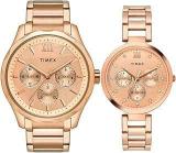 TIMEX Unisex Pair Multifunction Rose Gold Round Dial Watch TW00PR266