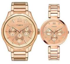 TIMEX Unisex Pair Multifunction Rose Gold Round Dial Watch TW00PR266