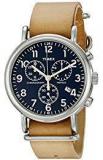 Timex Unisex TW2P62300 Weekender Chrono Oversize Tan Leather NATO Slip Thru Strap Watch