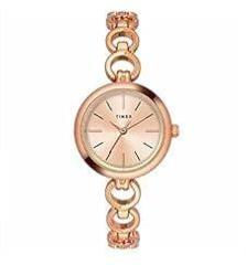 TIMEX Women Brass Classics Collection 3 Hands Analogue Rose Gold Dial Coloured Quartz Watch, Round Dial with 26Mm Case Width Twel11434, Band Color Rose Gold