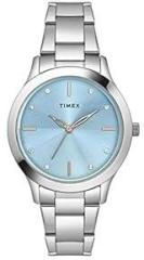 TIMEX Women Stainless Steel Analog Blue Dial Watch Twel98Smu05, Band Color Silver