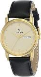 Titan Karishma Champagne Dial Analog With Day And Date Leather Strap Watch For Men NM1445YL05