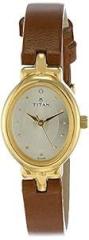 Titan Leather Karishma Revive Analog Champagne Dial Women's Watch Nl2594Yl01/Nn2594Yl01, Band Color:Brown