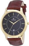 Titan Men Leather Gents Karishma Analog Black Dial Watch Nn1825Yl01/Nr1825Yl01, Band Color Brown