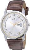 Titan Men Leather Silver White Dial Analog Watch Nr1774Sl01, Band Color Brown