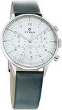 Titan Men Leather Silver White Dial Analog Watch Nr90102Sl03, Band Color Green