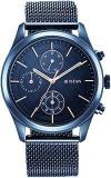 Titan Men's Sartorial Neo Splash: Blue Dial Multifunction Watch With Mesh Strap NS1805QM02