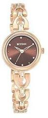 Titan Metal Analog Brown Dial Women's Watch 2601Wm04/Np2601Wm04, Band Color Gold