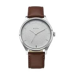 Titan Neo Analog White Dial Men's Watch 1802SL13 Genuine Leather, Brown Strap