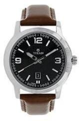 Titan Quartz Analog Black Dial Leather Strap Watch for Men NS1730SL02