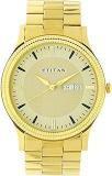 Titan Quartz Analog With Day And Date Golden Dial Stainless Steel Strap Watch For Men NS1650YM04