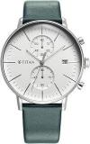 Titan Quartz Chronograph Silver Dial Leather Strap Watch For Men NS90146SL01