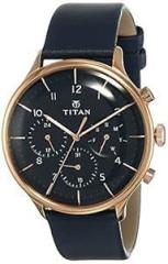 Titan Quartz Multifunction Blue Dial Leather Strap Watch for Men NS90102WL02