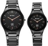 Titan Unisex Leather Analog Black Dial Casual Watch, Band Color Black