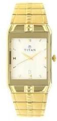 Titan White Dial Analog Watch For Men NR9151YM01 Stainless Steel, Gold Strap