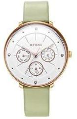 Titan Women Leather Analog White Dial Watch 2651Wl09, Band Color Rose Gold