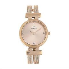 Titan Women Leather Rose Gold Dial Analog Watch Nr9942Wm01, Band Color Rose Gold