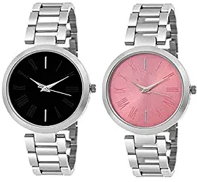 Casera Analogue Pink Dial Women's Watch Silver Pack of 2