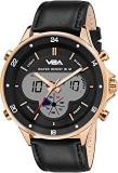 V2A Business Casual Leather Analog Digital Gold Casing Waterproof Multifunction Watch For Men And Boys