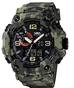 V2A Green Camouflage Analog Digital Sport Watches for Men's and Boys Black Dial and Green Color Strap