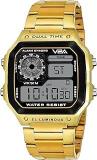 V2A Stainless Steel Small Dial Unisex Multifunction Digital Sports Watch Gold