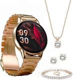 Vibez Glitz Luxury Smart Watch for Women & Gift Box Stainless Metal Straps, 1.39 inch Display, BT Calling Smartwatch & Jewellery Set for Women, Gifts for Women Earrings, Necklace, Bracelet, Ring