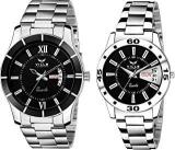 VILLS LAURRENS Analogue Unisex Watch Black Dial Silver Colored Strap Pack Of 2