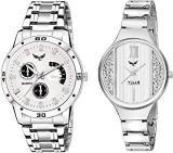 VILLS LAURRENS Analogue Unisex Watch White Dial Silver Colored Strap Pack Of 2